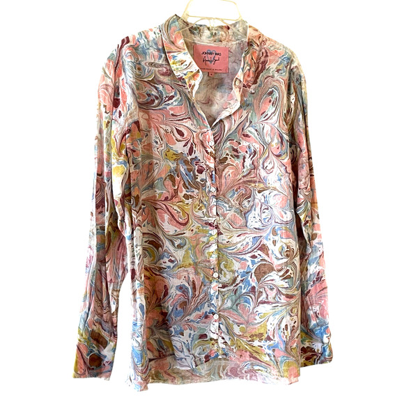 Johnny Was/Amanda Bond Lena Size Medium Marbled Pastel Long Sleeve Button Up Top - Picture 5 of 11
